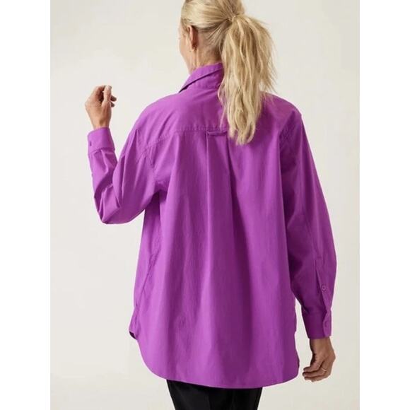 Athleta Performance Oversized Poplin Button-Up Shirt Jazzy Purple Medium Casual - Picture 3 of 9